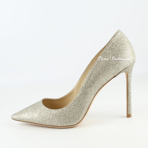 NEW JIMMY CHOO Romy 100 Glitter Heeled Pumps, EU 39.5 - Office to Party/Cocktail - Picture 4 of 16